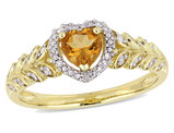 2/5 Carat (ctw) Natural Citrine Heart Promise Ring 10k Yellow Gold with Diamonds
